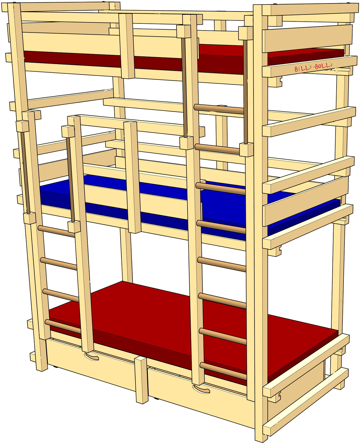 Wolkenkratzer-Etagenbett für drei Kinder